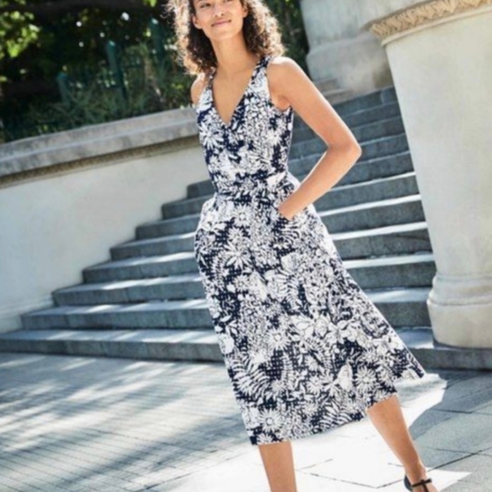 Boden Black and White Floral Midi Dress